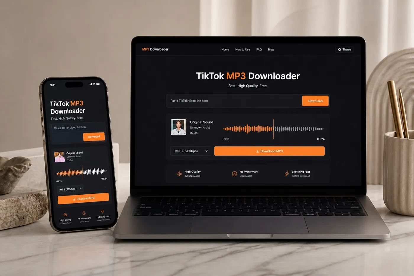 TikTok MP3 Downloader on phone and laptop
