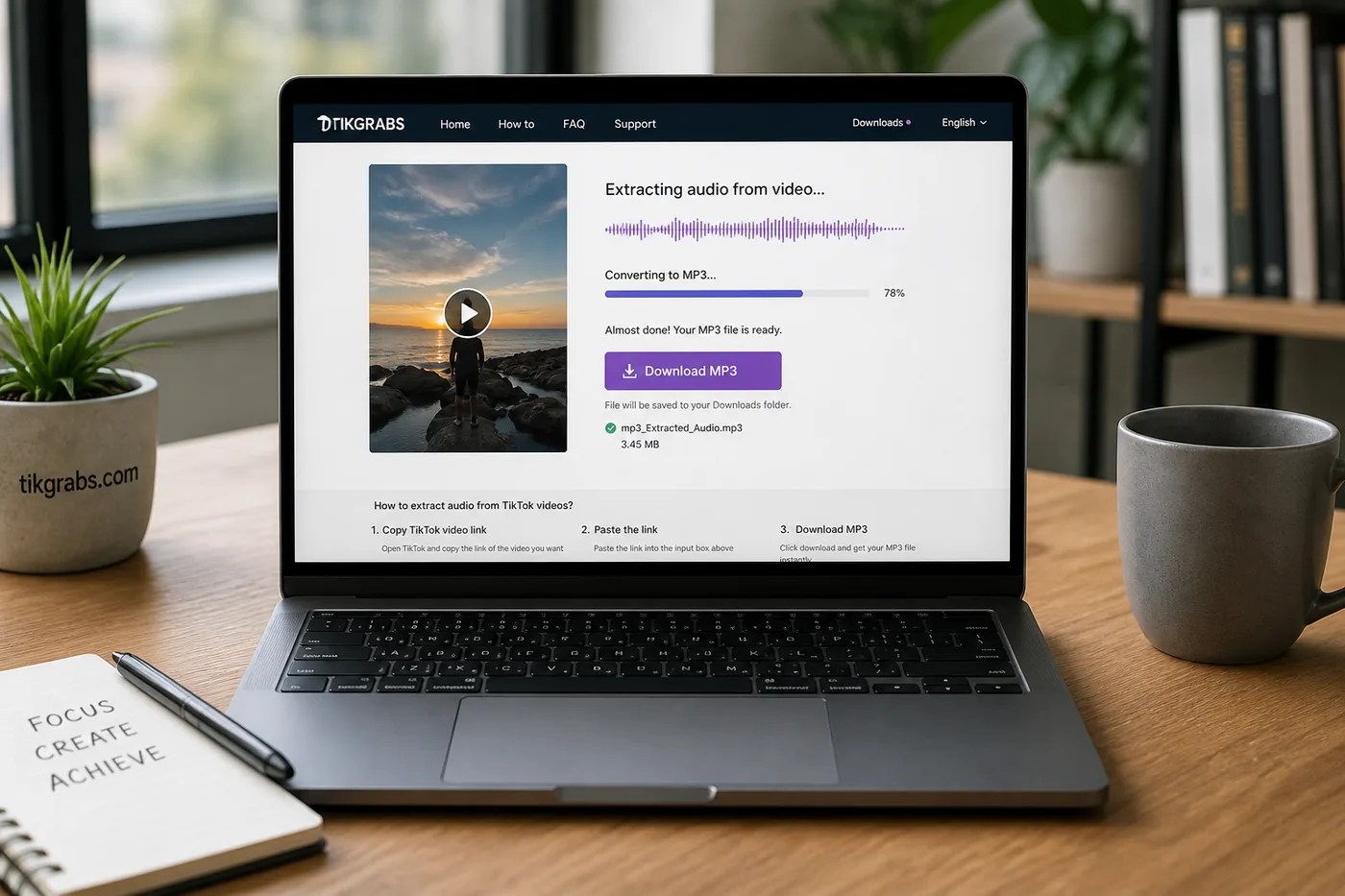 Extract TikTok audio to MP3 on laptop