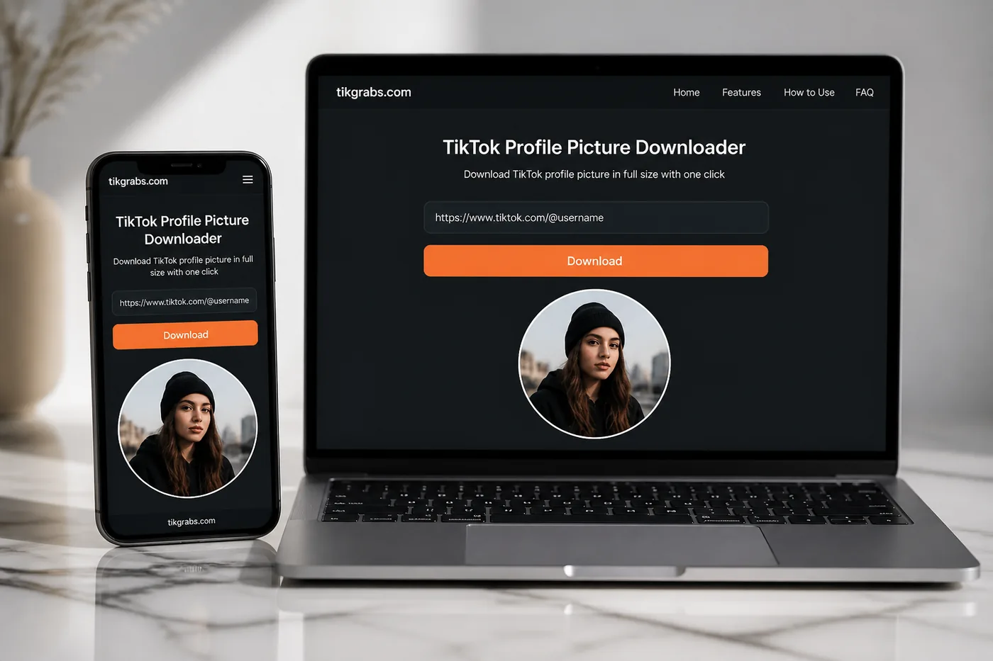 TikTok Profile Picture Downloader on phone and laptop