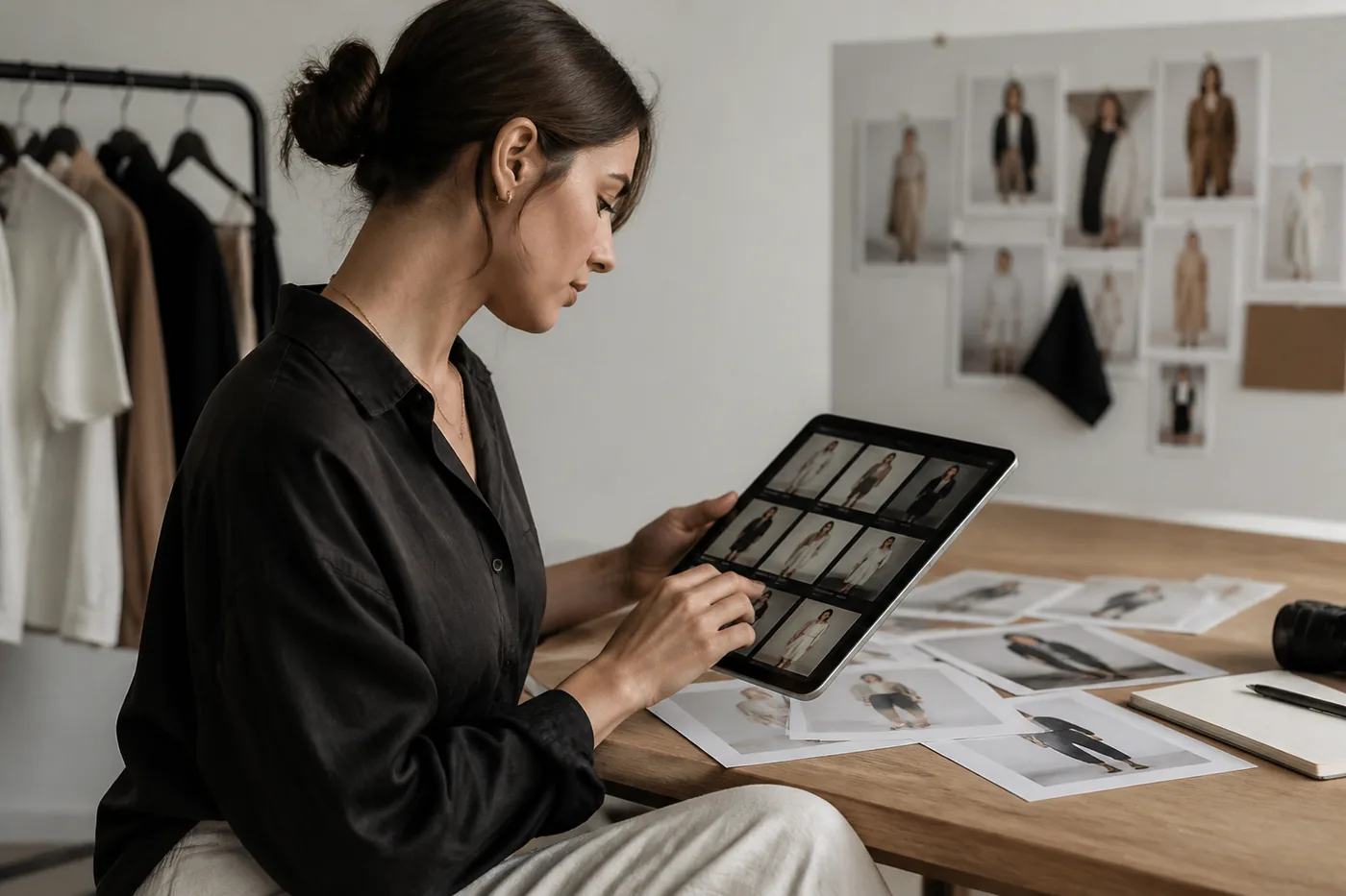 Creator sorting lookbook photos from a slideshow