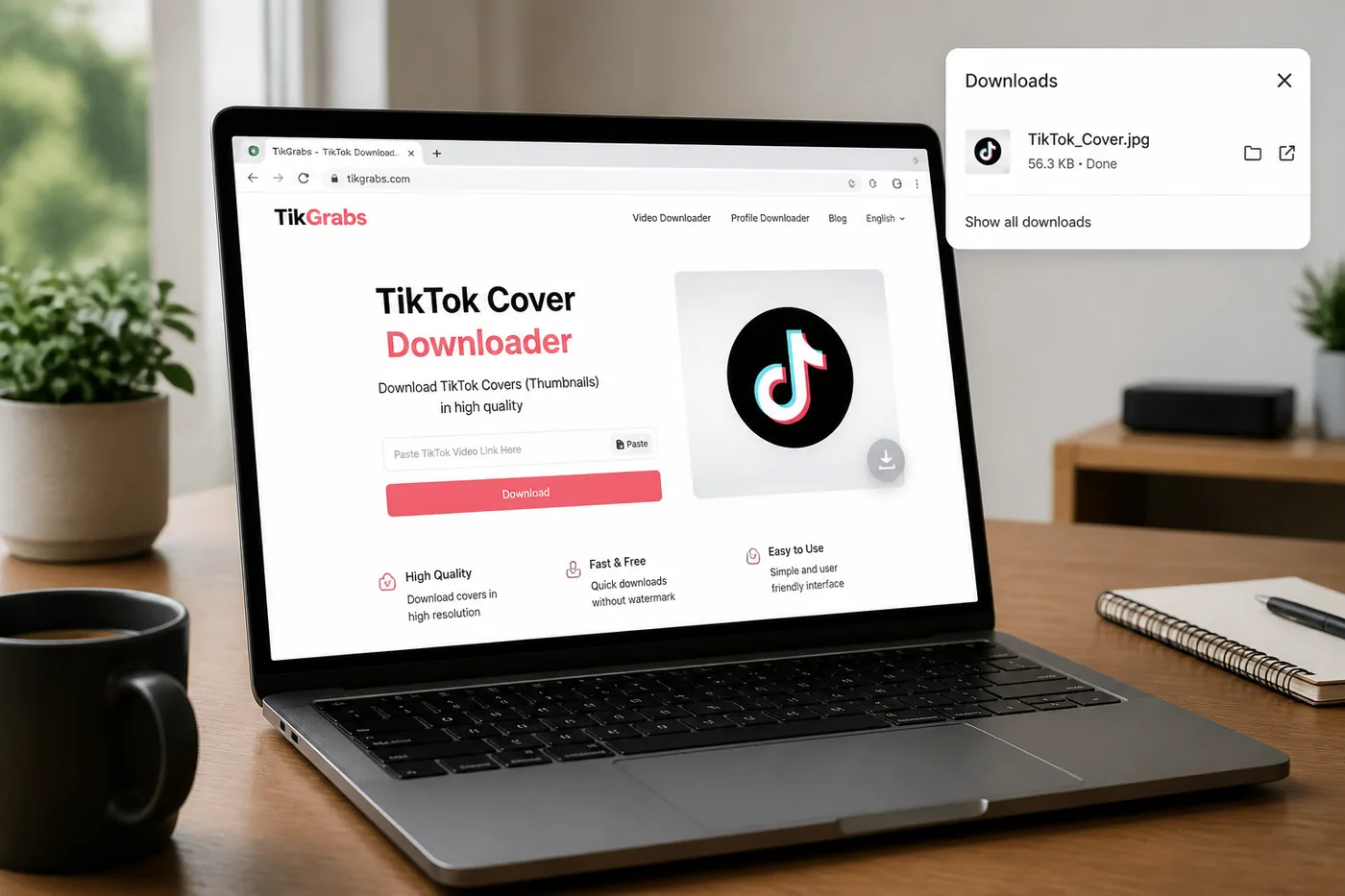 Save TikTok video thumbnail JPG to Downloads