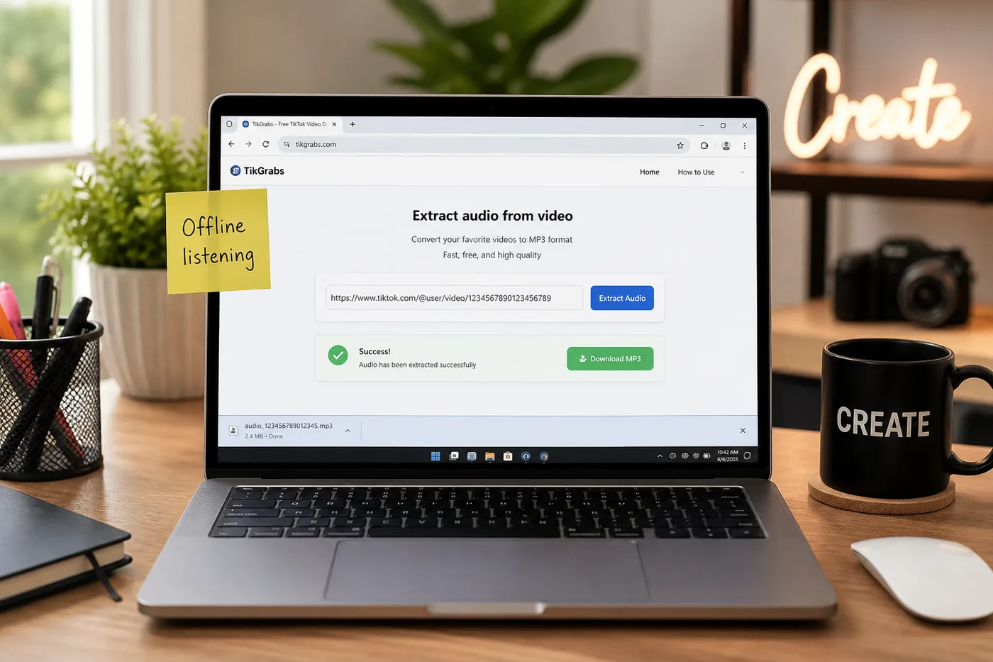 Extract TikTok audio to MP3 on laptop