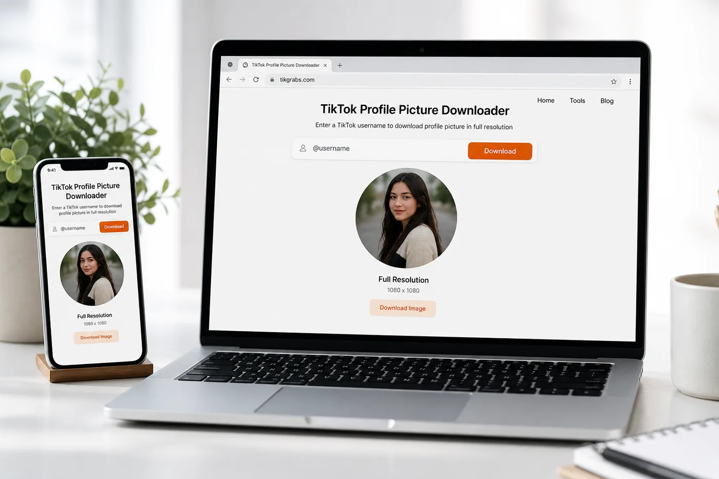 TikTok Profile Picture Downloader on phone and laptop