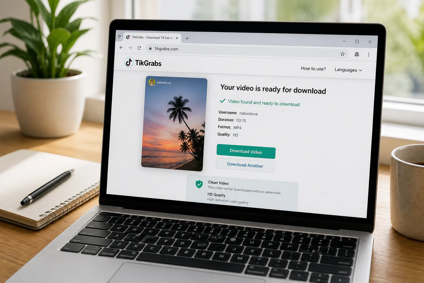 Download clean TikTok story file on laptop