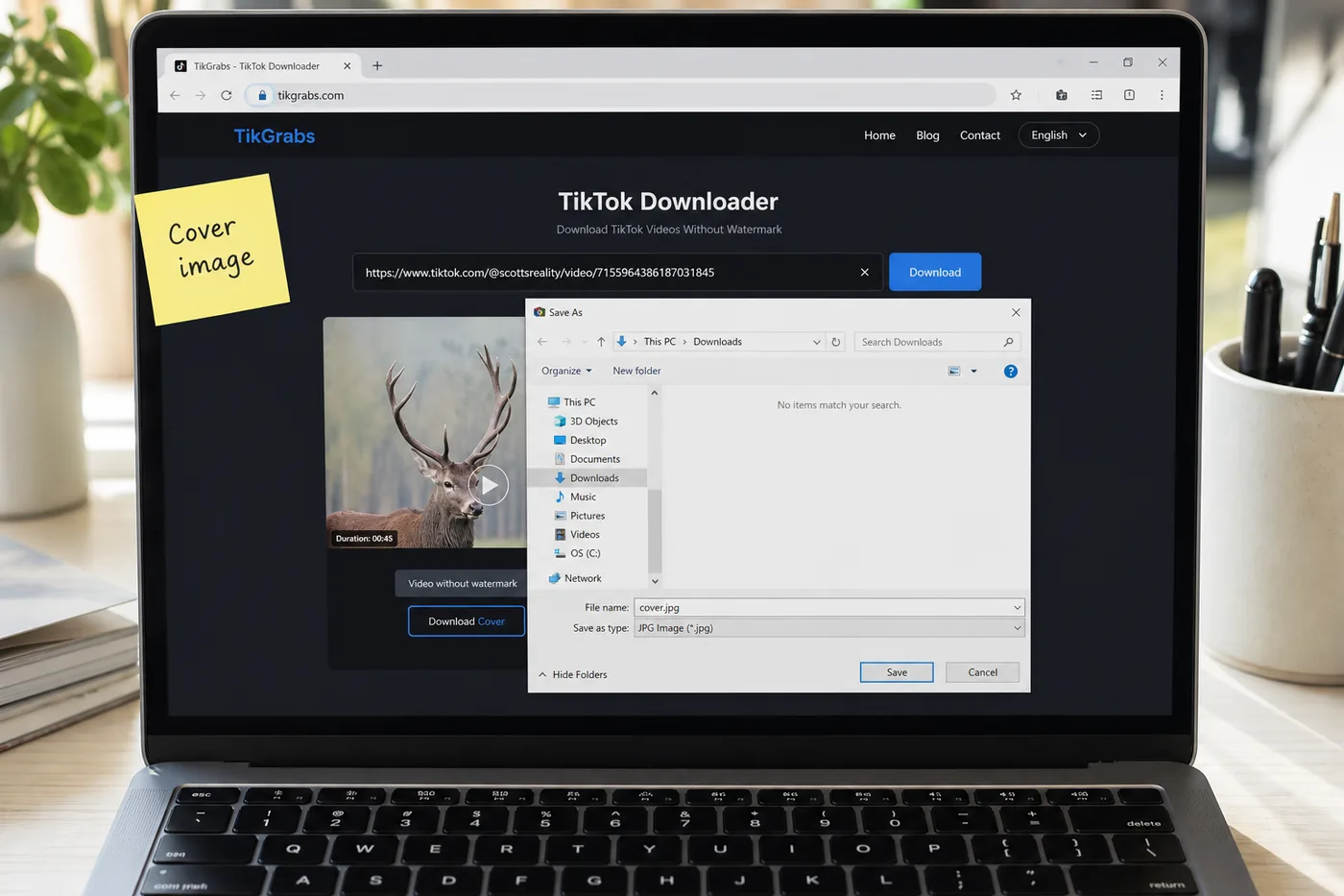 Save TikTok video thumbnail JPG to Downloads